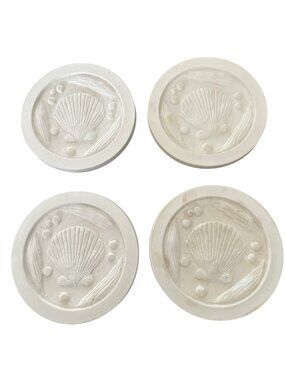 Vtg Terra Coasters Absorbent Stone Coaster Set Of 4 Shell Design Cork Backing